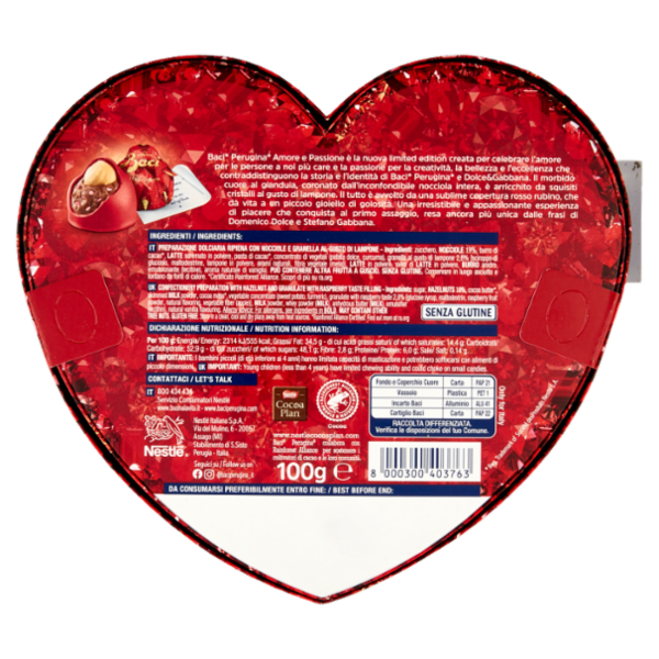 BACI PERUGINA Cioccolatini Amore e Passione preparazione dolciaria gusto lampone Scatola Cuore 100 g