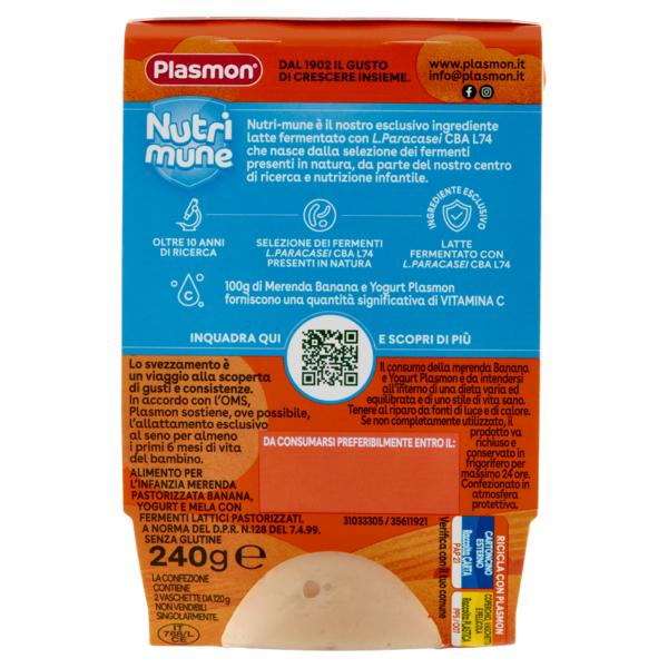 Plasmon la Merenda Banana e Yogurt Nutri mune 240 g