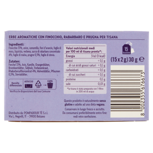 Pompadour Le Tisane Regolarità con Finocchio e Prugna 15 x 2 g