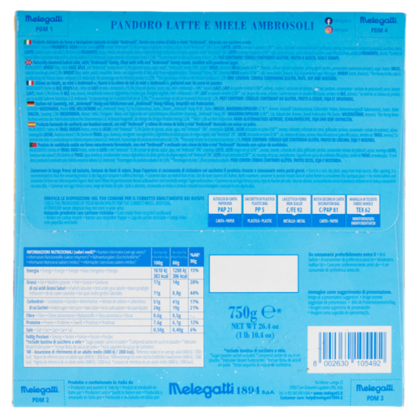 Melegatti 1894 Pandoro Latte & Miele Ambrosoli 750 g