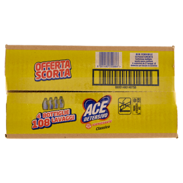 Ace Detersivo Igienizzante Classico 4 x 27 Lavaggi 4 x 1350 ml