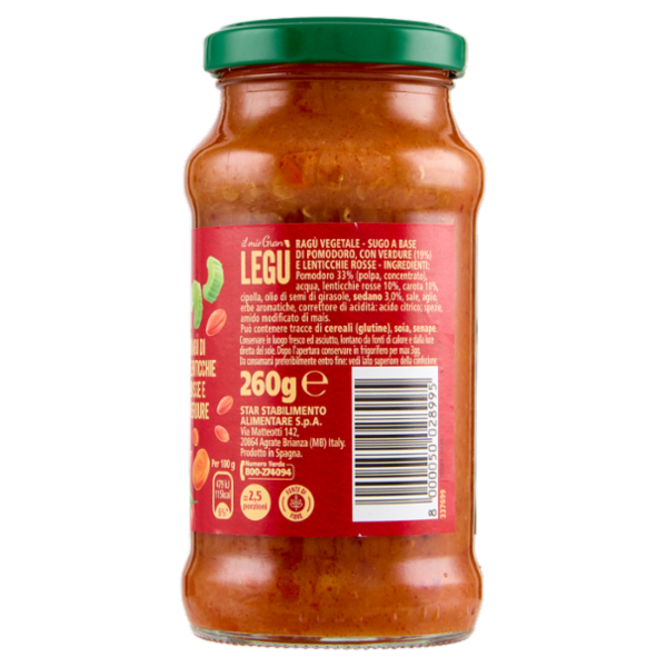 Star il mio Gran Legù Ragù di Lenticchie Rosse e Verdure 260 g