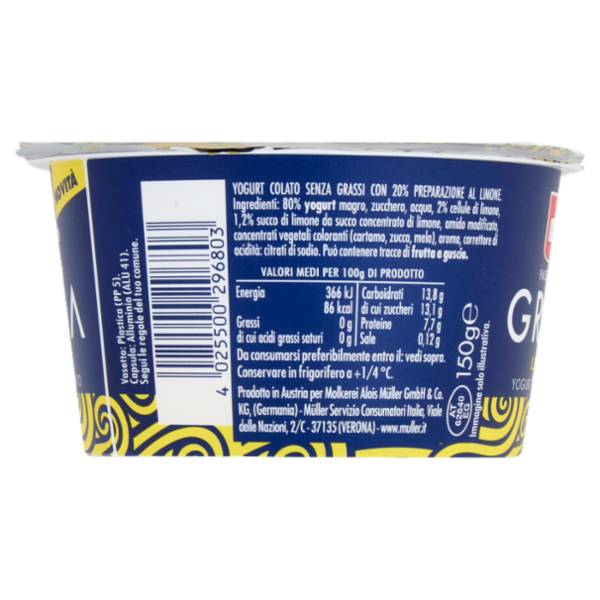 müller Passione alla Greca Limone Yogurt Magro Colato 150 g