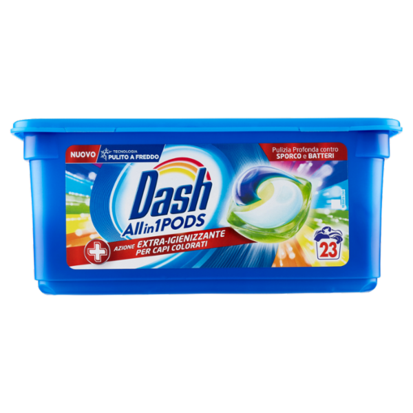Dash Pods Allin1 Detersivo Lavatrice Capsule Bucato + Azione Extra-Igienizzante 23 Lavaggi 625,6 g
