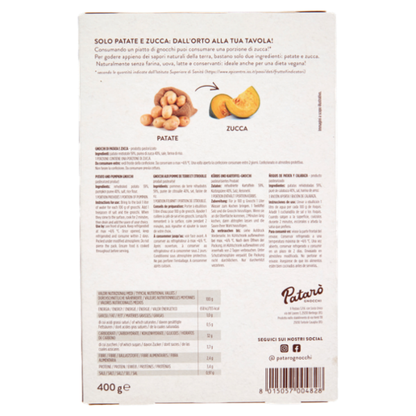 Patarò Gnocchi Pataorto Solo Patate e Zucca 400 g