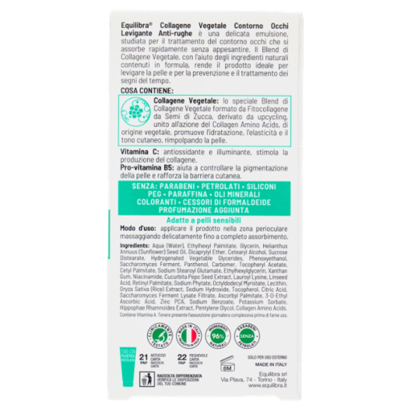 equilibra Collagene Vegetale Contorno Occhi Levigante Anti-Rughe 15 ml