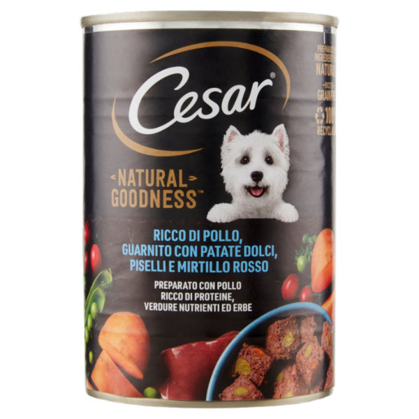 Cesar Natural Goodness Cibo Umido Cane con Pollo, con Patate Dolci, Piselli e Mirtillo Rosso 400 g