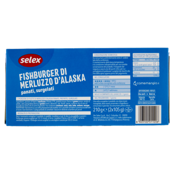 Selex Fish Burger di Merluzzo D'Alaska Panati Surgelati 2x105 g