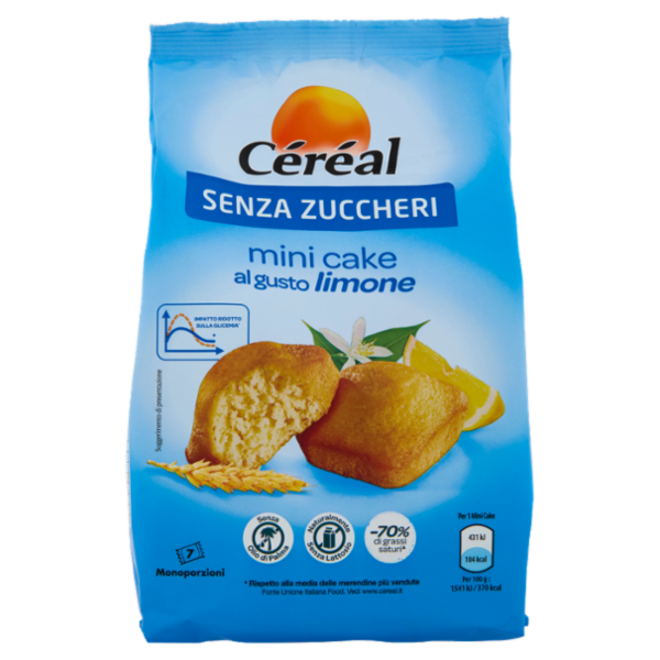 Céréal, Mini Cake gusto Limone, Senza Zuccheri, Senza Lattosio, Senza Olio di Palma - 7x28 g