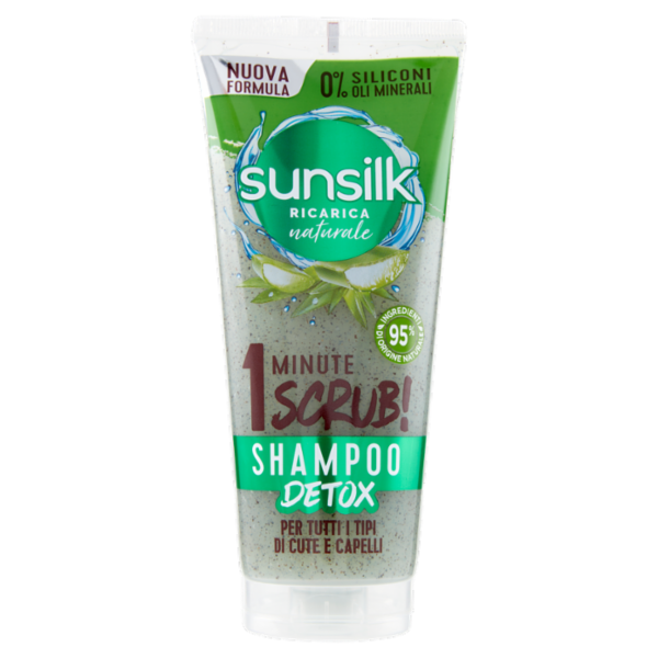 sunsilk Ricarica Naturale 1 Minute Scrub! Shampoo Detox per Tutti i Tipi di Cute e Capelli 200 ml