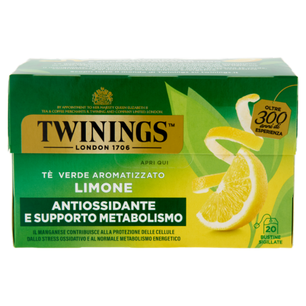 Twinings Limone Tè Verde aromatizzato Antiossidante e Supporto Metabolismo 20 filtri The 40 g