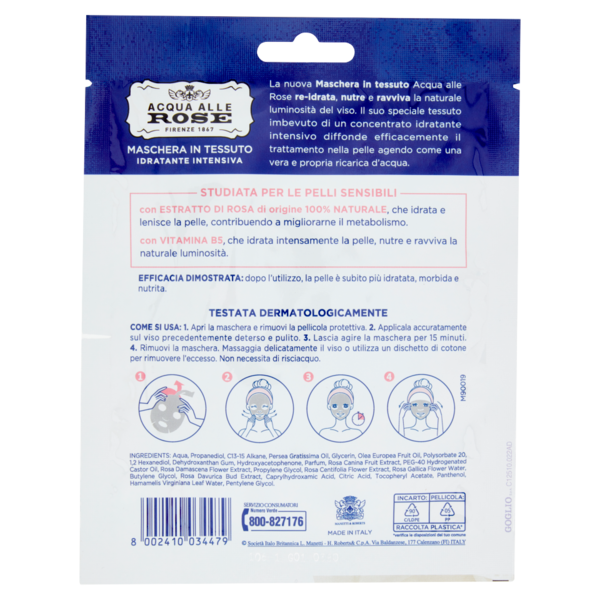 Acqua alle Rose Sensitive Maschera in Tessuto Idratante Intensiva 1 pz