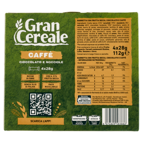 Grancereale Barrette frutta secca caffè 112g