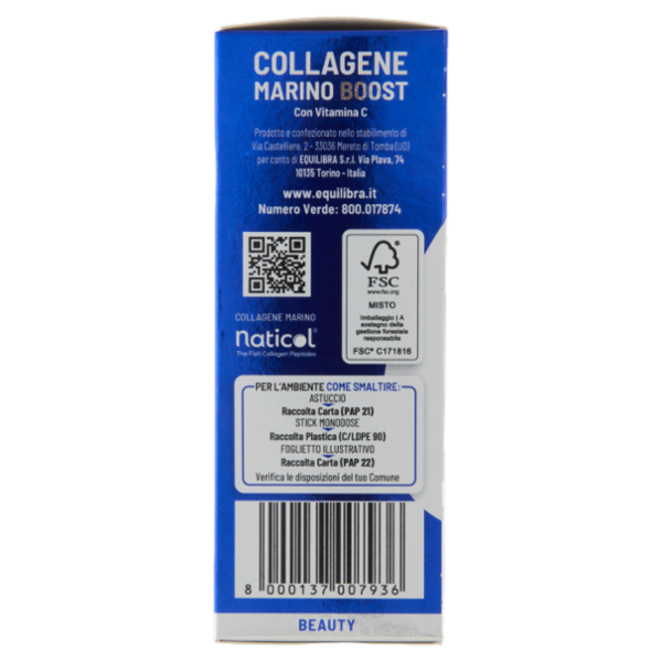 equilibra Collagene Marino Boost con Vitamina C 14 Stick monodose 140 g