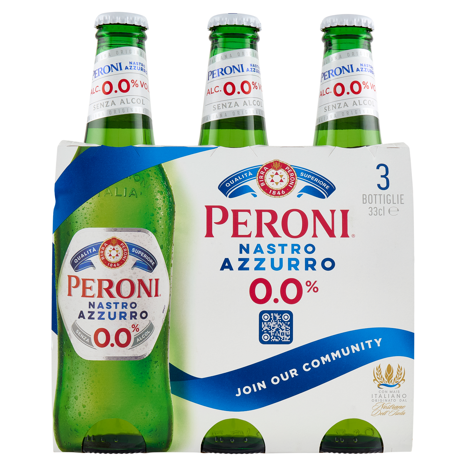 Peroni Nastro Azzurro 0.0% Birra Analcolica 3 x 33 Cl