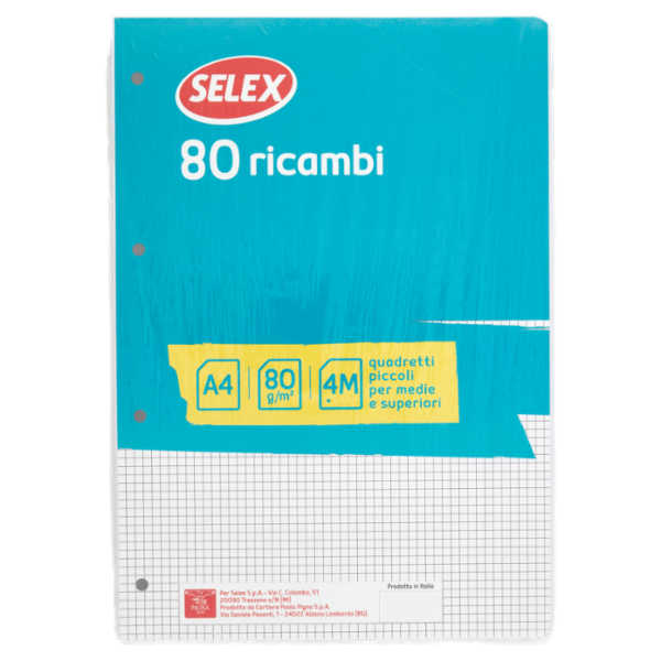 Selex Ricambio Bianco Quaxima Formato A4 80 Fogli 80 g Quadretti 4 mm