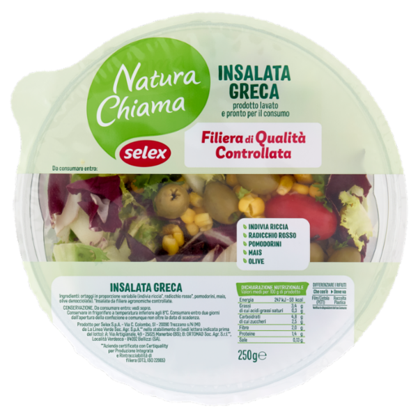 Selex Natura Chiama Insalata Greca Lavata e Pronta per il Consumo 250 g