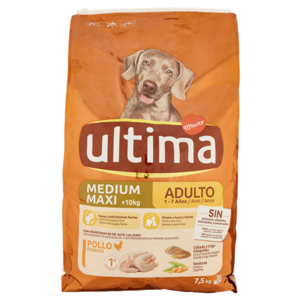ultima Dog Medium Maxi +10kg Adulto 1-7 Anni Pollo 7,5 kg