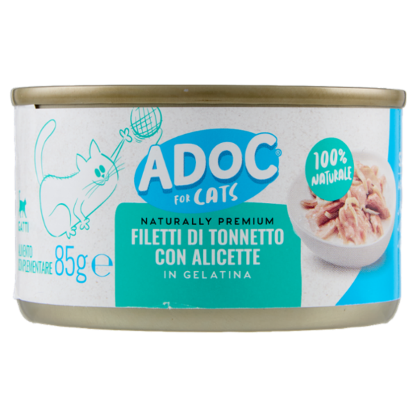 ADoC For Cats Naturally Premium Filetti di Tonnetto con Alicette in Gelatina 85 g