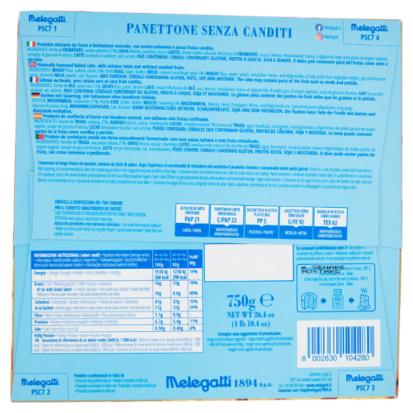 Melegatti 1894 Panettone Senza Canditi 750 g