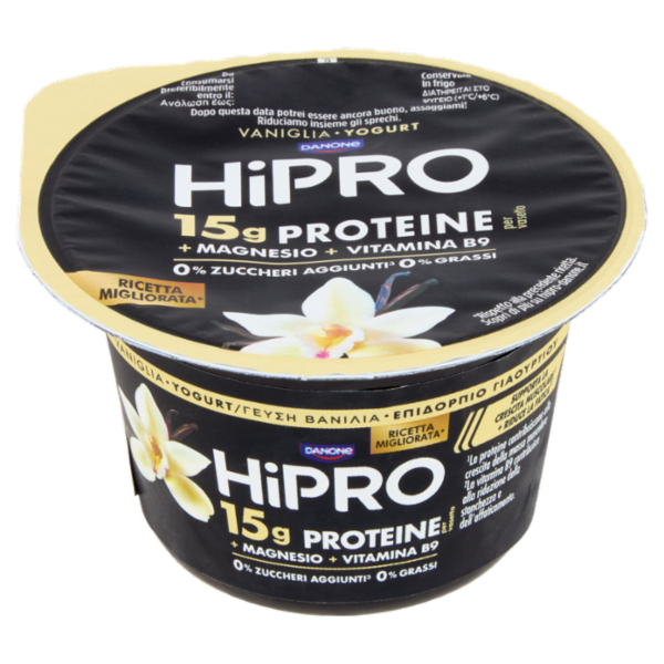 HiPRO Yogurt, 15g Proteine,0% grassi, gusto Vaniglia,con Magnesio&Vit B9,basso in lattosio,160g