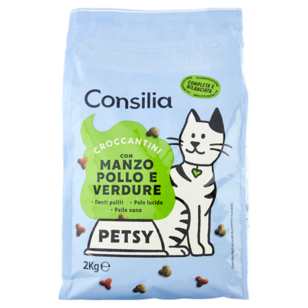 Consilia Petsy Gatto Croccantini con Manzo, Pollo e Verdure 2 kg