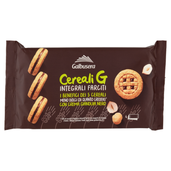 Galbusera Cereali G Integrali Farciti con Crema Gianduia Nero 4 x 40 g