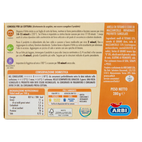 Arbi Fritto Misto Code di Mazzancolle e Anelli di Totano 280 g