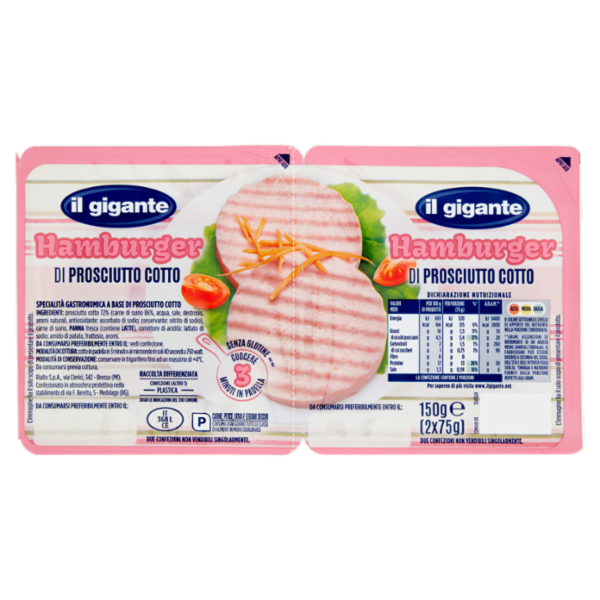 IL GIGANTE Hamburger di Prosciutto Cotto 2 x 75 g