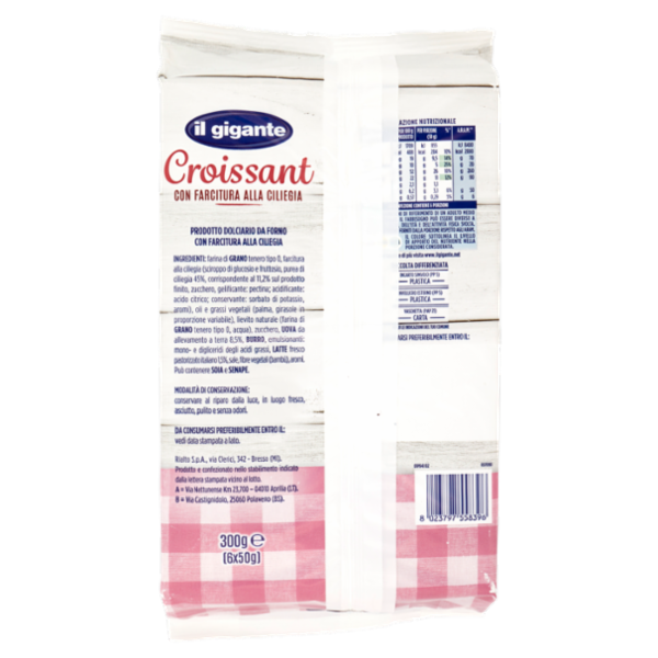 IL GIGANTE Croissant con Farcitura alla Ciliegia 6 x 50 g