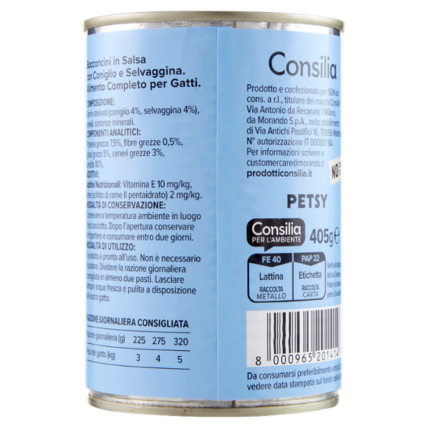 Consilia Petsy Gatto Bocconcini con Coniglio e Selvaggina 405 g