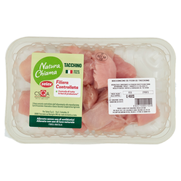 Selex Natura Chiama Bocconcini di Fesa di Tacchino Allevato Senza Antibiotici Senza Glutine 400 g