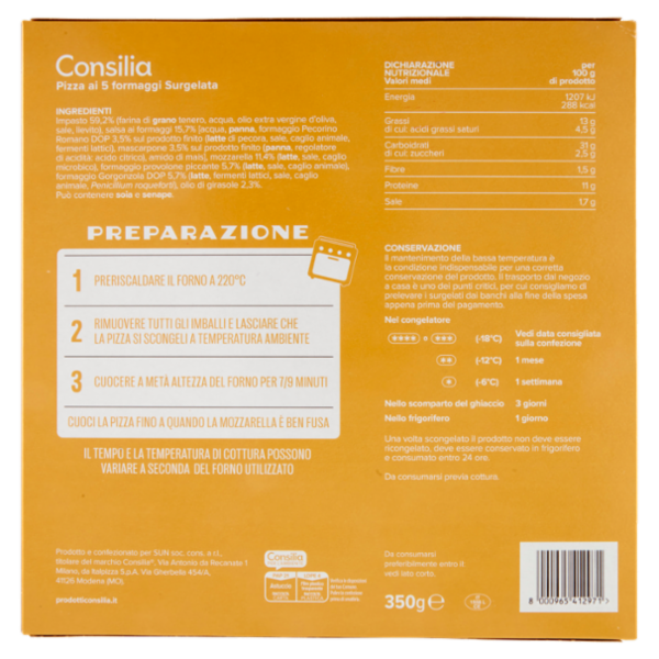 Consilia Pizza 5 Formaggi Surgelata 350 g
