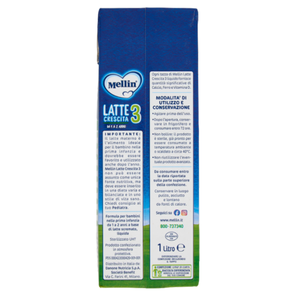 MELLIN 3 - Latte di Crescita Liquido, dal 12° mese compiuto al 24°, Fonte di Ferro, 1L