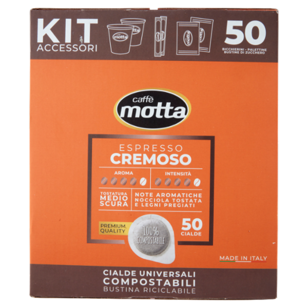 caffè motta Espresso Cremoso Kit Accessori + Cialde Universali Compostabili 50 x 7 g