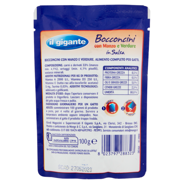 IL GIGANTE Bocconcini con Manzo e Verdure in Salsa 100 g