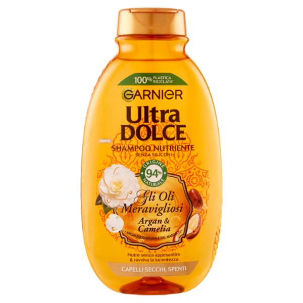 Garnier Ultra Dolce Shampoo Meraviglioso all'olio d'argan e di camelia per capelli secchi, 250 ml