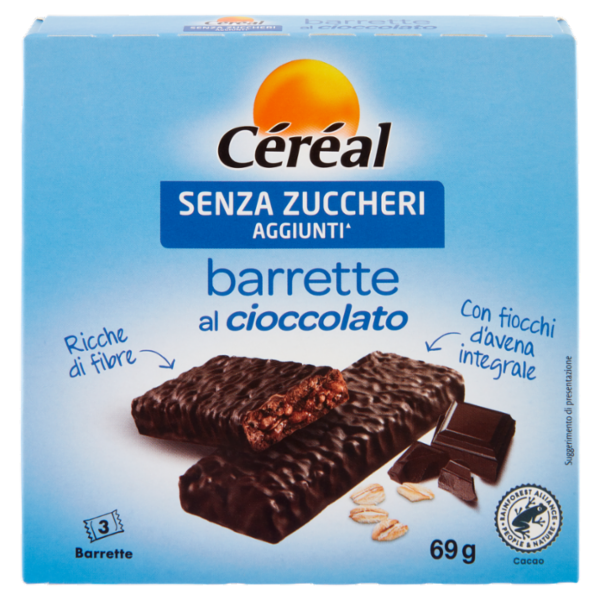 Céréal Senza Zuccheri Aggiunti* Barrette al Cioccolato, con Fiocchi di Avena Integrale - 69g