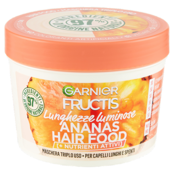 Garnier Fructis Hair Food Maschera Ananas Lunghezze Luminose, per capelli lunghi e spenti, 390 ml
