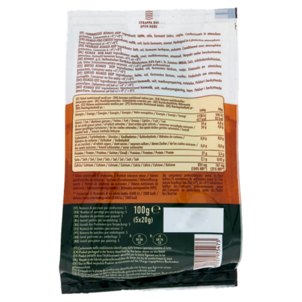 Granterre Snack di Asiago DOP Stagionato Oltre 3 Mesi 5 x 20 g