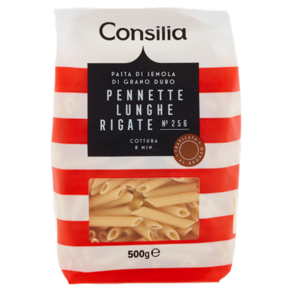 Consilia Pasta di Semola Trafilata al Bronzo Pennette Lunghe Rigate 500 g