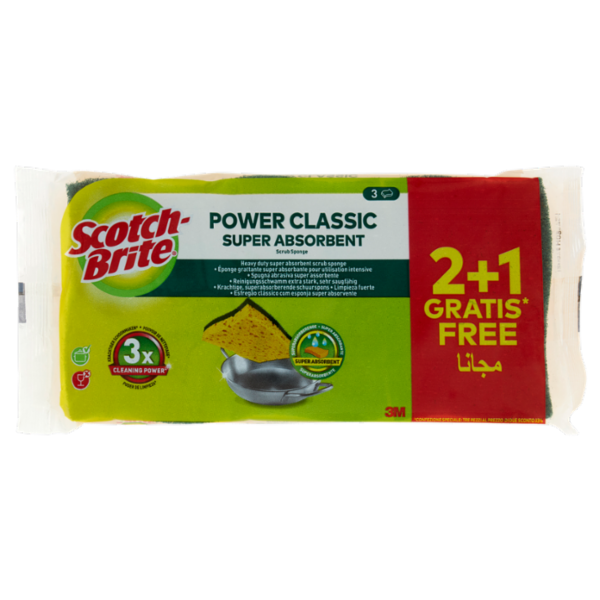 Scotch-Brite® Spugna abrasiva in cellulosa Classic, 2 pezzi + 1 in omaggio*