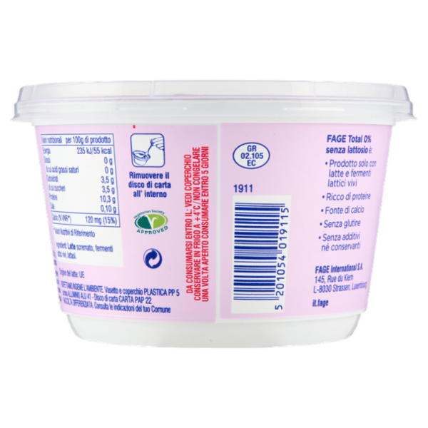 Fage Total Senza Lattosio 0% Grassi 450 g