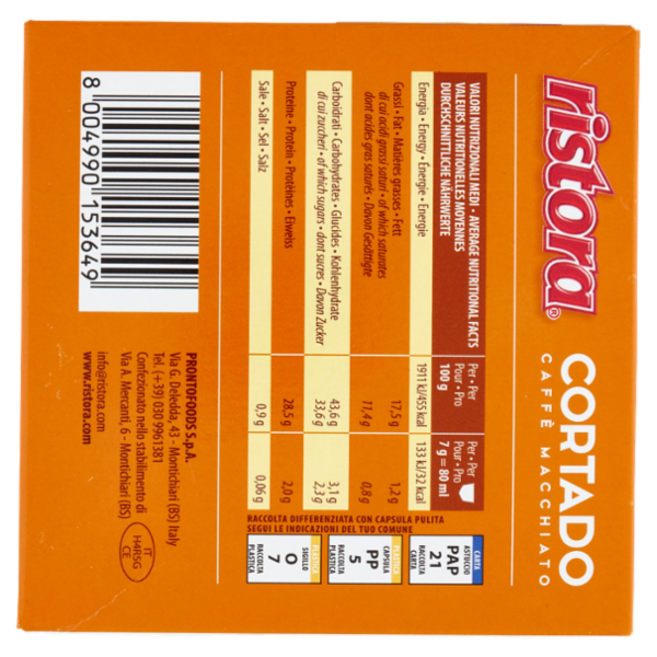 ristora Cortado Caffè Macchiato Capsule Compatibili con Macchine Nescafè Dolce Gusto 16 x 7 g