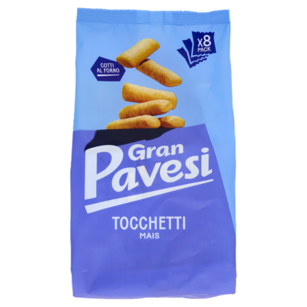 Gran Pavesi Snack Tocchetti, Snack al Mais Cotti al Forno, Senza Olio di Palma, 8 Pacchetti 256g