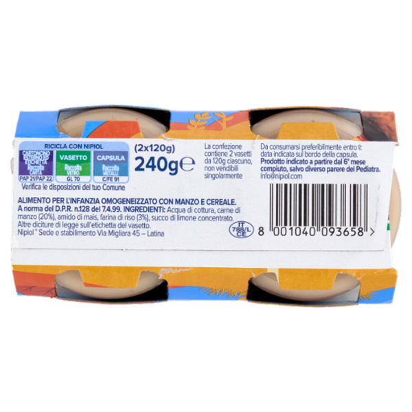 nipiol manzo omogeneizzato con carne e cereale 2 x 120 g