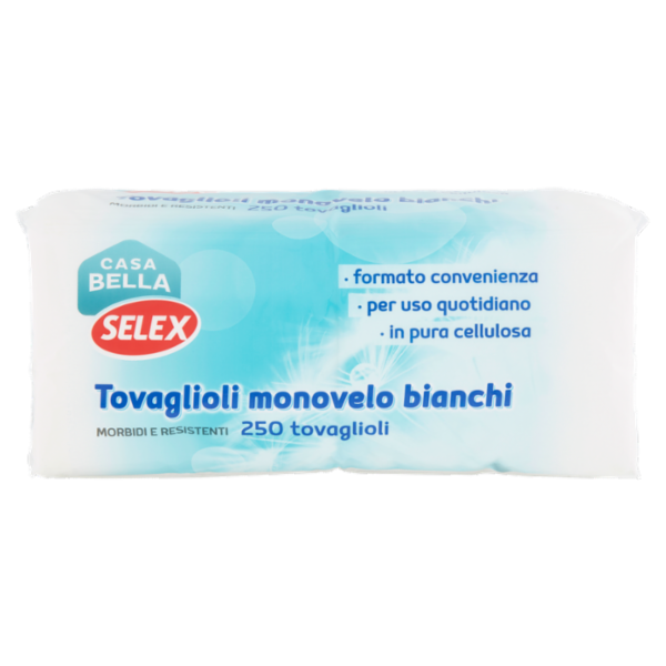 Selex Casa Bella Tovaglioli 1 Velo 33x33 cm Bianchi 250 pezzi