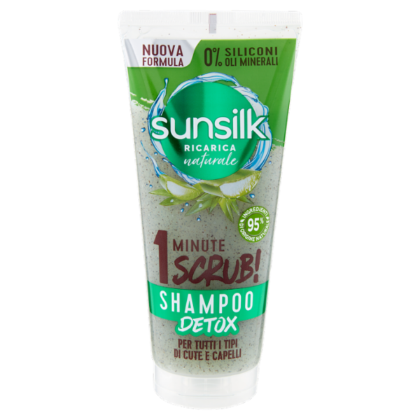 sunsilk Ricarica Naturale 1 Minute Scrub! Shampoo Detox per Tutti i Tipi di Cute e Capelli 200 ml