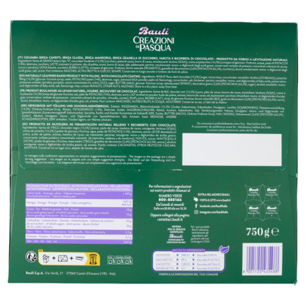 Bauli Creazioni di Pasqua Colomba Crema al Pistacchio e Pistacchi Caramellati 750 g