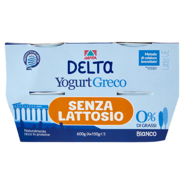 Delta Yogurt Greco Senza Lattosio 0% di Grassi Bianco 4 x 150 g